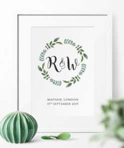 Print With Couple Initials - Floral Wreath