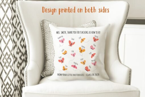 Personalised Thank You Teacher Gift - Padded Cushion - Personalized School Leaving Gift for Teachers - Customized Butterflies Pillow
