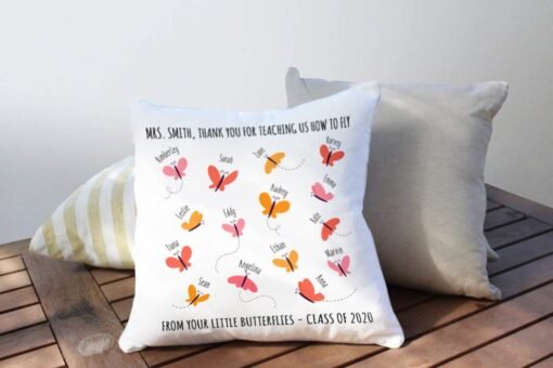 Personalised Thank You Teacher Gift - Padded Cushion - Personalized School Leaving Gift for Teachers - Customized Butterflies Pillow - Image 3