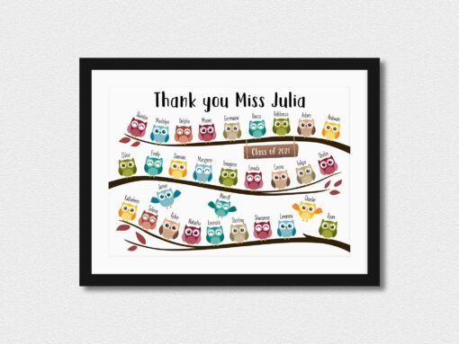 Personalised Thank You Teacher Print with Owls - Image 2
