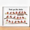 Personalised Thank You Teacher Gift - Personalized School Leaving Gift for Teachers - Framed Print - Robins with Student Names + Class Year