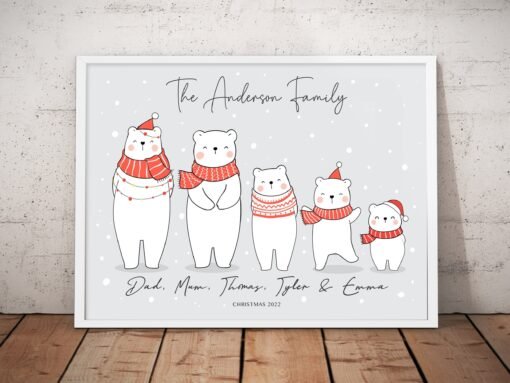 Christmas Bear Family Portrait - Polar Bears Wall Decor - Image 3