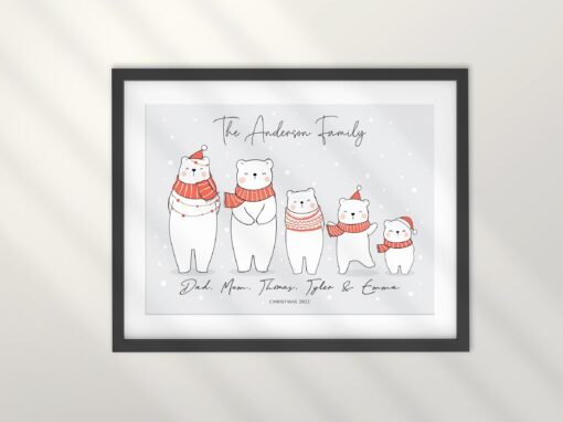 Christmas Bear Family Portrait - Polar Bears Wall Decor - Image 2
