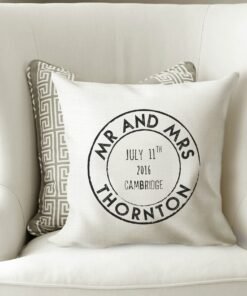 Mr And Mrs Padded Cushion - Vintage Stamp Style
