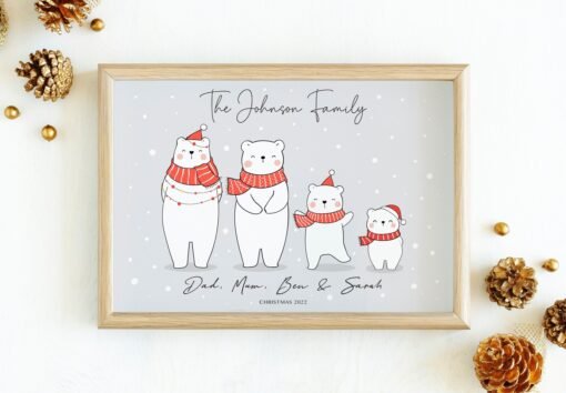 Christmas Bear Family Portrait - Polar Bears Wall Decor - Image 4