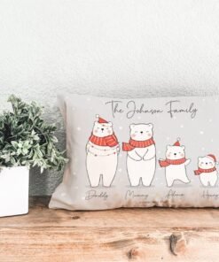 Personalised Christmas Polar Bear Family Padded Cushion