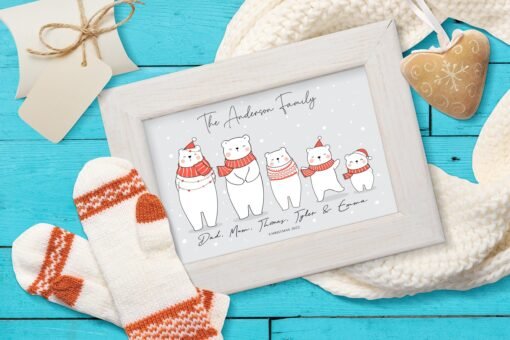 Christmas Bear Family Portrait - Polar Bears Wall Decor