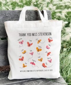 Stanley/Stella Cotton Tote Bag Thank You Teacher Gift -  Personalized School Leaving Gift for Teachers - Butterflies with Student Names