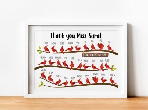 DIGITAL Personalised Thank You Teacher Gift - Print with Cardinals