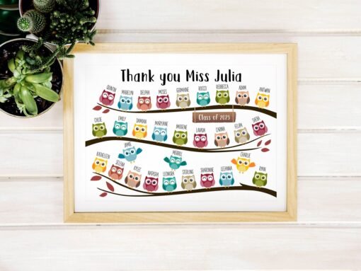 Personalised Thank You Teacher Print with Owls - Image 3