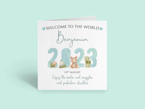 Personalised New Baby Boy Card - Welcome To The World - Image 3