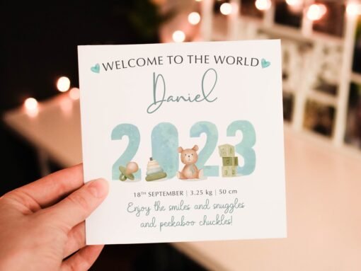 Personalised New Baby Boy Card - Welcome To The World - Image 4
