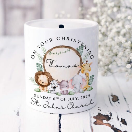 Personalised Money Box - Christening Ceramic Coin Bank