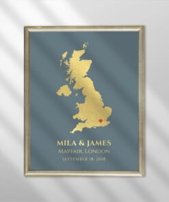 Alternative view of Personalised Foil Map Print - Custom Location with Gold or Silver Foil - Wedding Heart on Location Map - Engagement Gift - Valentine's Day